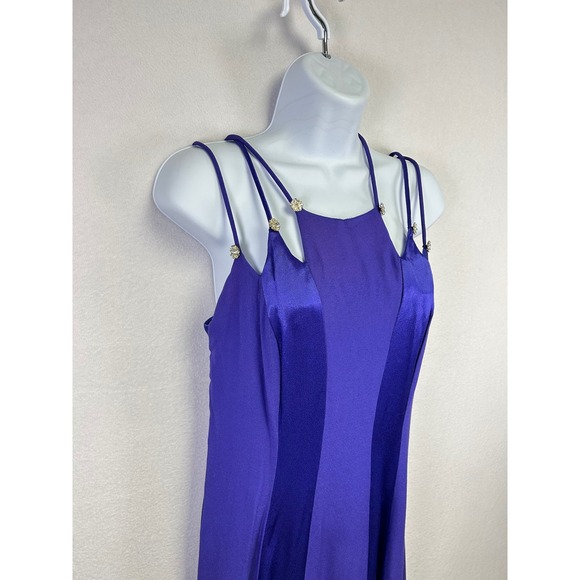 L.A. GLO Vintage Purple Halter Neck Rhinestone Strappy Formal Evening Gown - Picture 7 of 10
